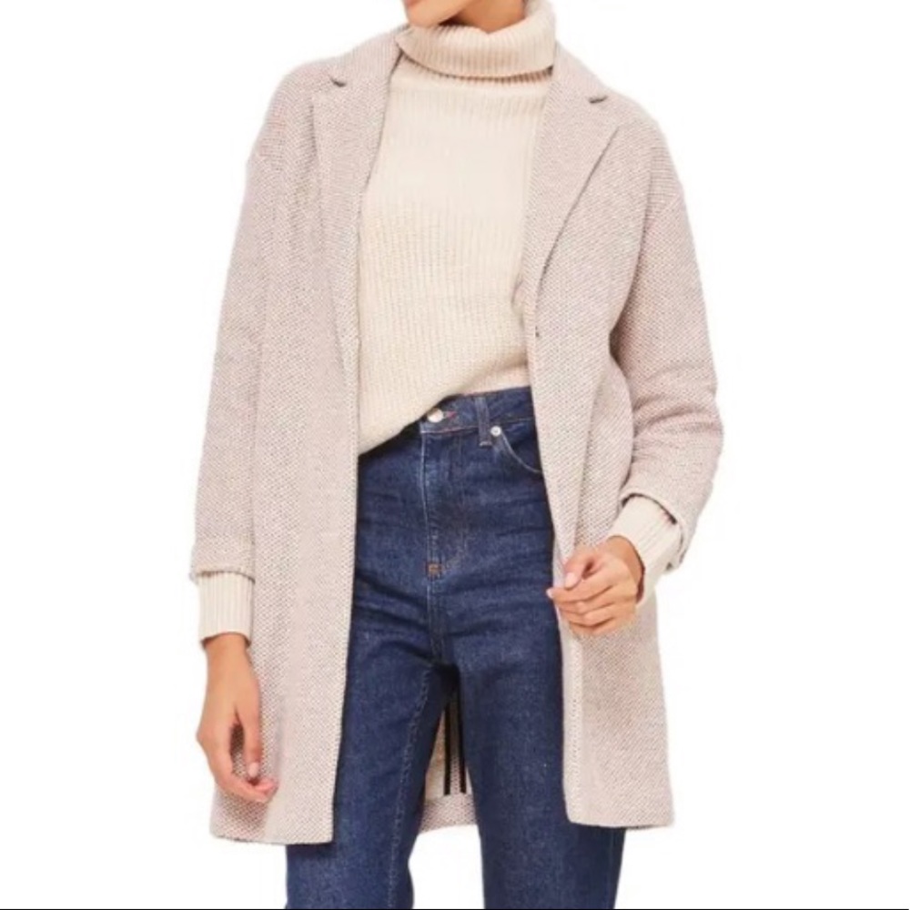 Topshop | Textured Knit Coat in Nude • 4 US